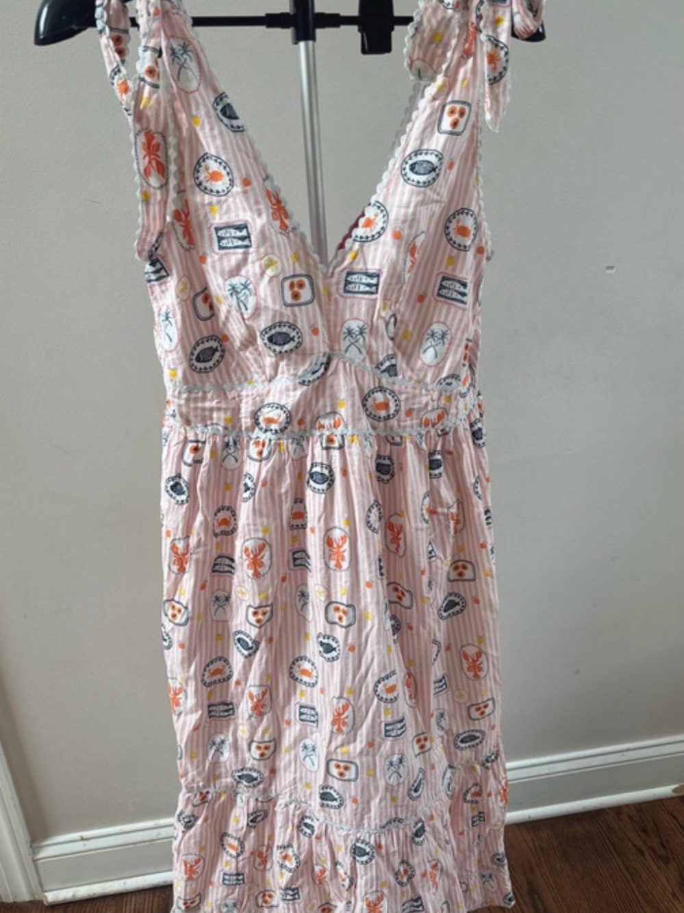 Simply Southern Pink Printed Tie-Shoulder Sundress with Orange & Navy Accents